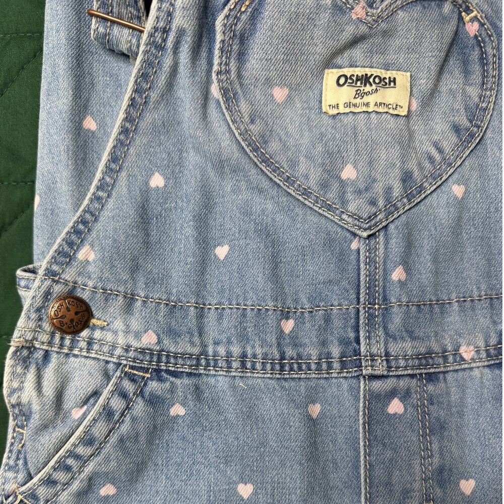 OshKosh B'gosh Pink Hearts Denim Overalls Size 5T - Picture 6 of 11